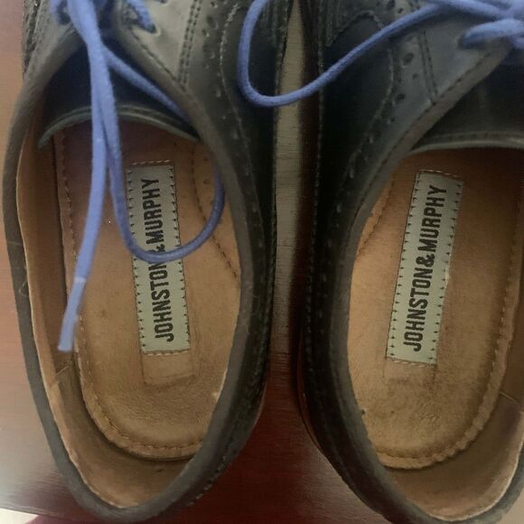 Johnston & Murphy Men\'s Wingtip Dress Shoes Black Leather Brogue + Extras | Sz 9